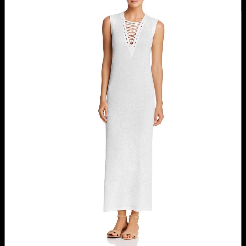 Freeway Lace-Up Sleeveless Casual Maxi White Dress